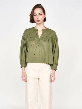 Mirth Oslo Blouse in Olive Jamdani Size S